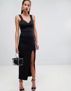 Asos Design Sweetheart Maxi Dress With Thigh Split-black
