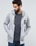 Only & Sons Zip Through Hoodie With Chest Embroidery - Gray