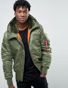 Alpha Industries Ma-1 Bomber Jacket With Hood In Regular Fit Sage Green - Green