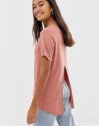 Asos Design T-shirt With Drapey Split Back In Pink-cream