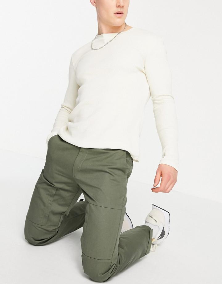 Topman Straight Pants In Khaki-green