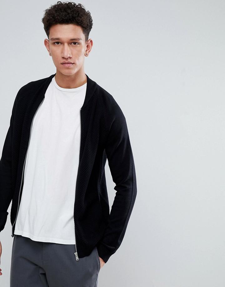 Threadbare Knitted Bomber Zip Through - Black