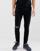 Pull & Bear Super Skinny Jeans In Black With Knee Rips - Black