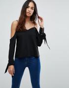 Asos Cold Shoulder Top With Cuff And Tie - Black