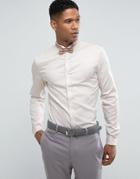 Asos Wedding Skinny Sateen Shirt In Off White With Wing Collar And Double Cuff - White
