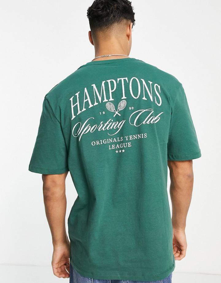 Jack & Jones Originals Oversized T-shirt With Hamptons Back Print In Green