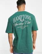 Jack & Jones Originals Oversized T-shirt With Hamptons Back Print In Green