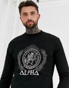 Asos Design Relaxed Long Sleeve T-shirt With Historical Print And Hotfix Gem-black