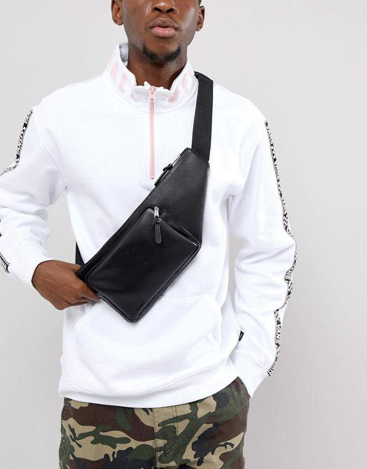Asos Design Cross Body Flight Bag In Black Faux Leather - Black