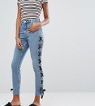 Monki Washed Jeans With Eyelet Detail-blue