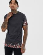 Asos Design T-shirt With Embellished Gems On Sleeve And Hem In Washed Black