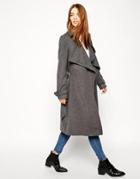 Asos Coat With Waterfall Front In Brushed Wool - Dark Gray