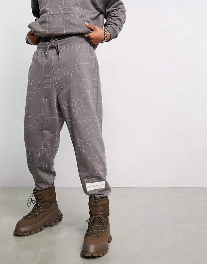 Asos Dark Future Relaxed Sweatpants With All Over Logo Print In Dark Gray - Part Of A Set