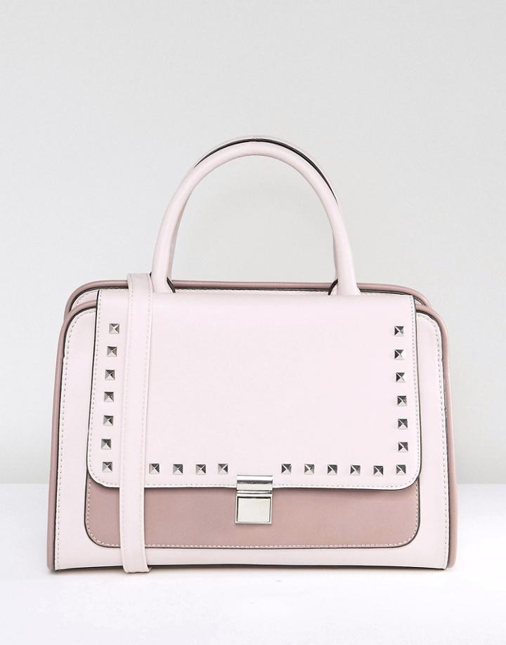 Asos Stud Flap Contrast Pocket Front Tote Bag - Pink