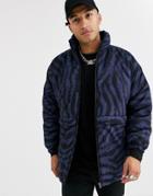 Asos Design Tiger Print Puffer In Navy-purple