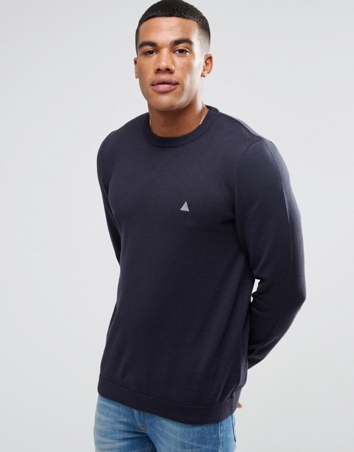 Asos Cotton Crew Neck Sweater With Logo In Navy - Navy