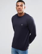 Asos Cotton Crew Neck Sweater With Logo In Navy - Navy