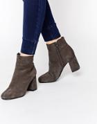 Warehouse Suede Heeled Ankle Boot - Gray