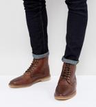 Asos Wide Fit Lace Up Boots In Tan Leather With Natural Sole - Brown