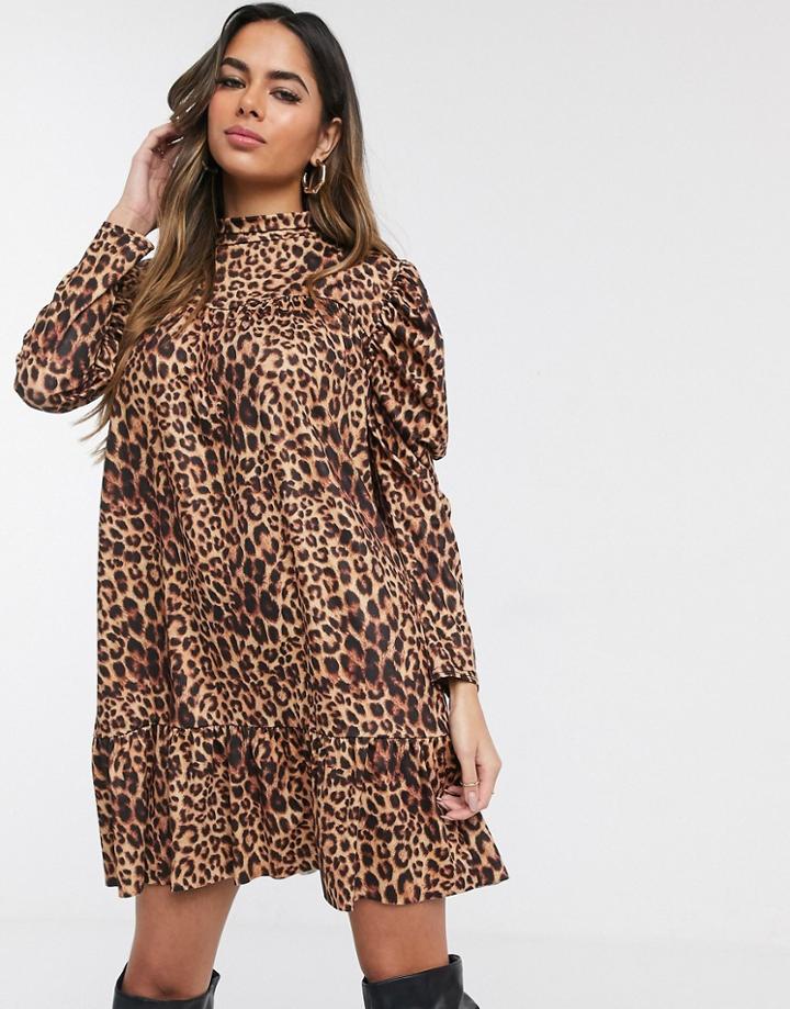 Missguided Smock Dress In Leopard-multi