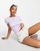 New Look Frill Edge Ribbed T-shirt In Lilac-purple