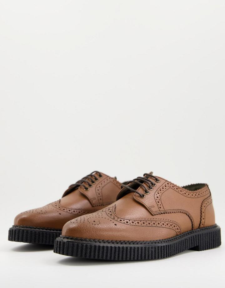 Bolongaro Trevor Leather Brogue Shoes With Ridge Sole-brown