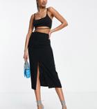 Asos Design Tall Linen Midi Pencil Skirt With Slit In Black