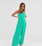 Tfnc Petite Bandeau Pleated Wide Leg Jumpsuit In Green - Green