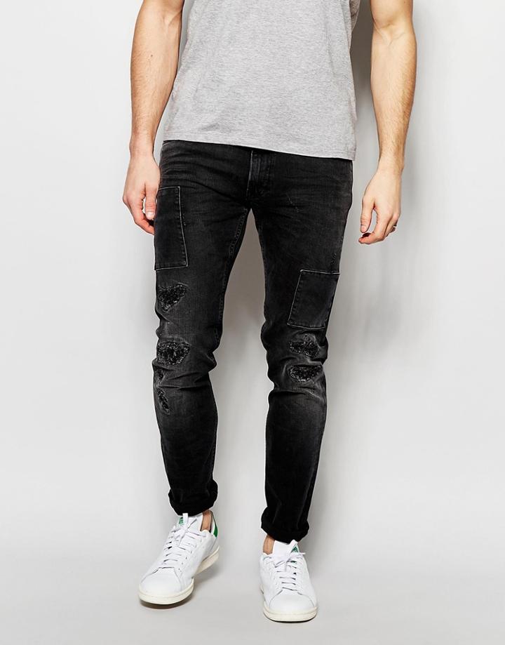 Lee Jeans Luke Skinny Fit Stretch Black Trash Extreme Distress Repair Wash - Black Trash