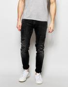 Lee Jeans Luke Skinny Fit Stretch Black Trash Extreme Distress Repair Wash - Black Trash