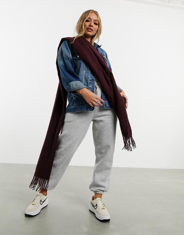 Asos Design Supersoft Long Woven Scarf With Tassels In Aubergine-purple