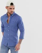 Asos Design Casual Slim Oxford Shirt In Blue - Blue