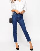 Asos Farleigh High Waist Slim Mom Jeans In Juniper Wash - Midwash Blue