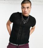 Collusion Knitted Crochet T Shirt In Black