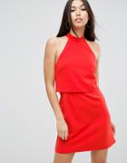 Asos Mini Dress With Crop Top Layer And High Neck - Red