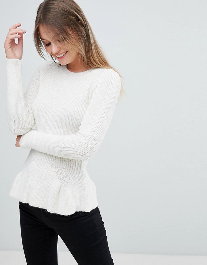 Miss Selfridge Cable Peplum Sweater - Beige