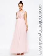 Asos Maternity Embellished Maxi Dress With Chiffon Skirt - Pink
