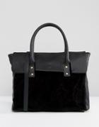 Pieces Foldover Tote Bag With Contrast Velvet - Black