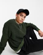 Asos Design Knitted Waffle Texture Sweater In Contrast Green