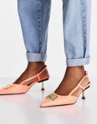 Asos Design Sherwood Trim Detail Mid Heeled Shoes In Pink