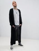 Asos Design Super Longline Textured Cardigan In Black