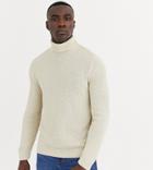 Asos Design Tall Roll Neck Sweater With Diagonal Rib Texture In Ecru-cream