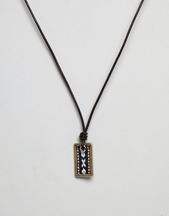 Icon Brand Brown Leather Necklace With Burnished Gold Pendant - Brown