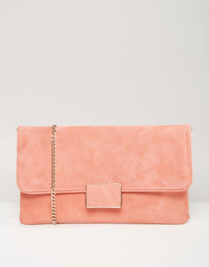 Dune Binny Coral Suede Clutch Bag - Orange
