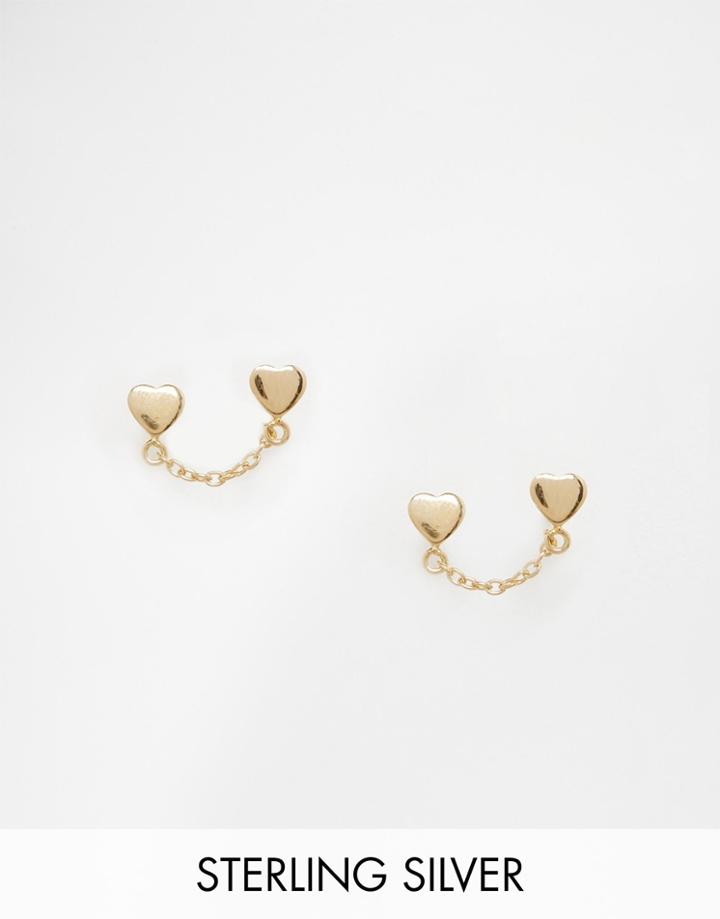Asos Sterling Silver Connecting Heart Stud Earrings - Gold Plated