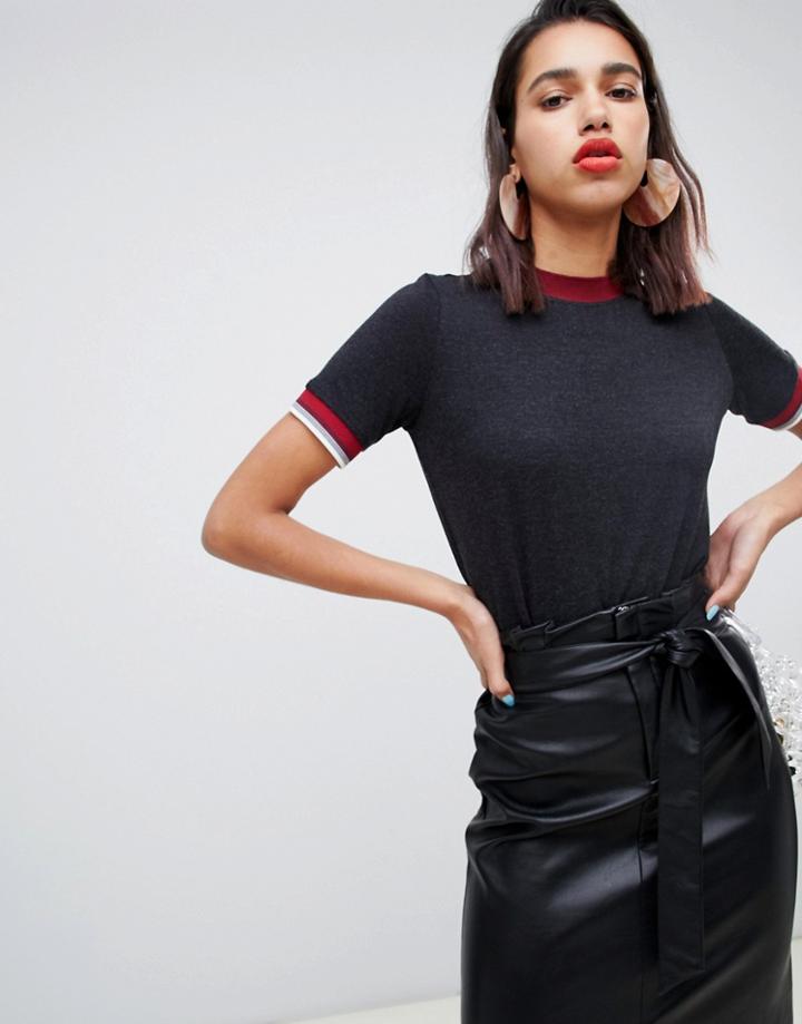 Mango Contrast Arm Detail Tee - Gray