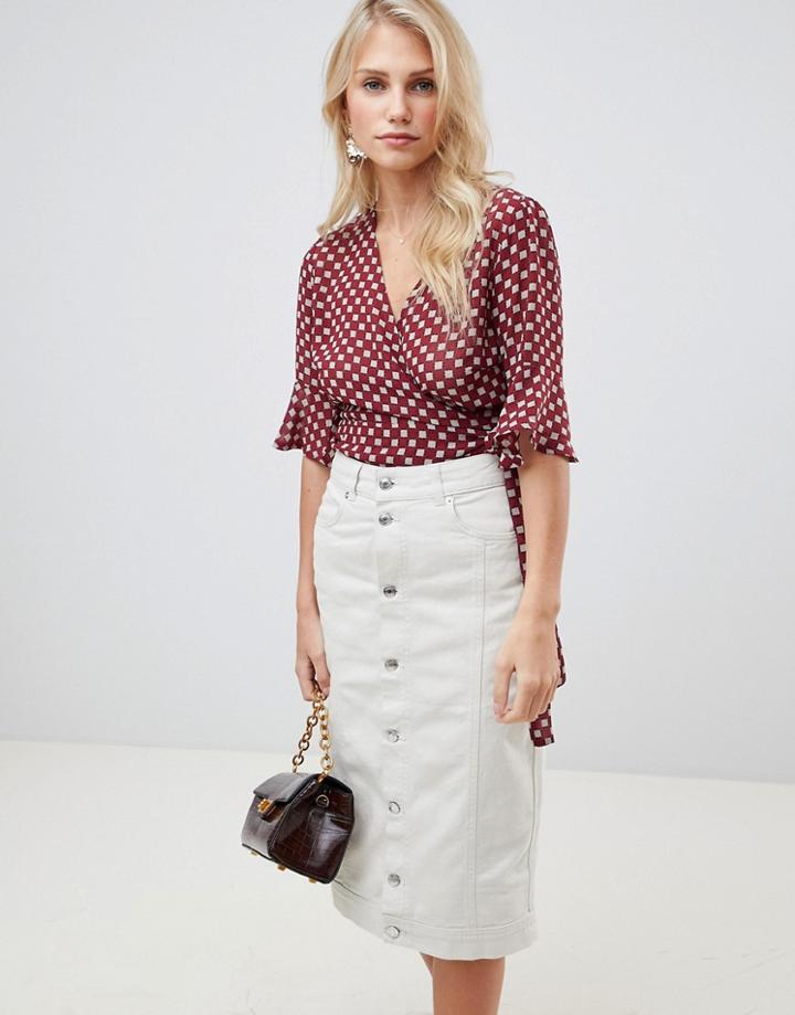 Vila Geo Print Wrap Blouse - Multi