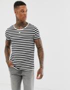 Asos Design Organic Cotton Stripe T-shirt In Black And White With Scoop Neck - Multi