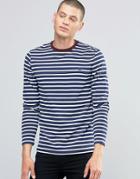 Fred Perry Long Sleeved Breton Stripe T-shirt In French Navy - Navy