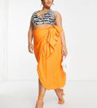 Asos Design Curve Sarong Wrap Midi Skirt In Orange